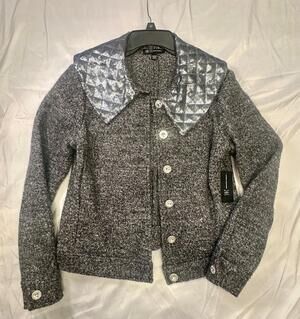 INC International Concepts NWT Women M Gray Boucle Sequin Collar  Jacket